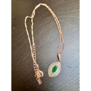 585 14K RG Stamped Green Oval Blue Istanbul Pendant 19” Necklace Clasp Chain